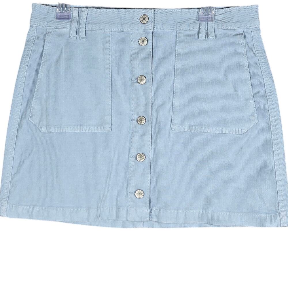American Eagle Skirt Women 12 Blue Corduroy Super Hi Rise A Line‎ Super Stretch
